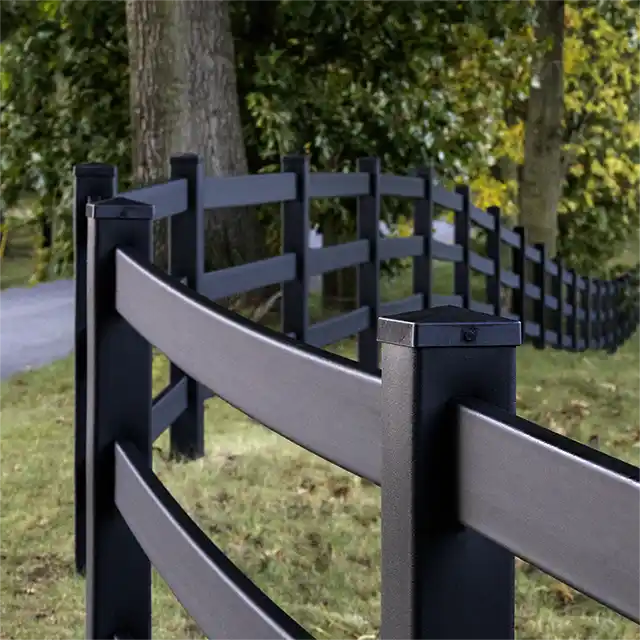 Dark Horse matte black composite fencing with wood-like texture and no maintenance required