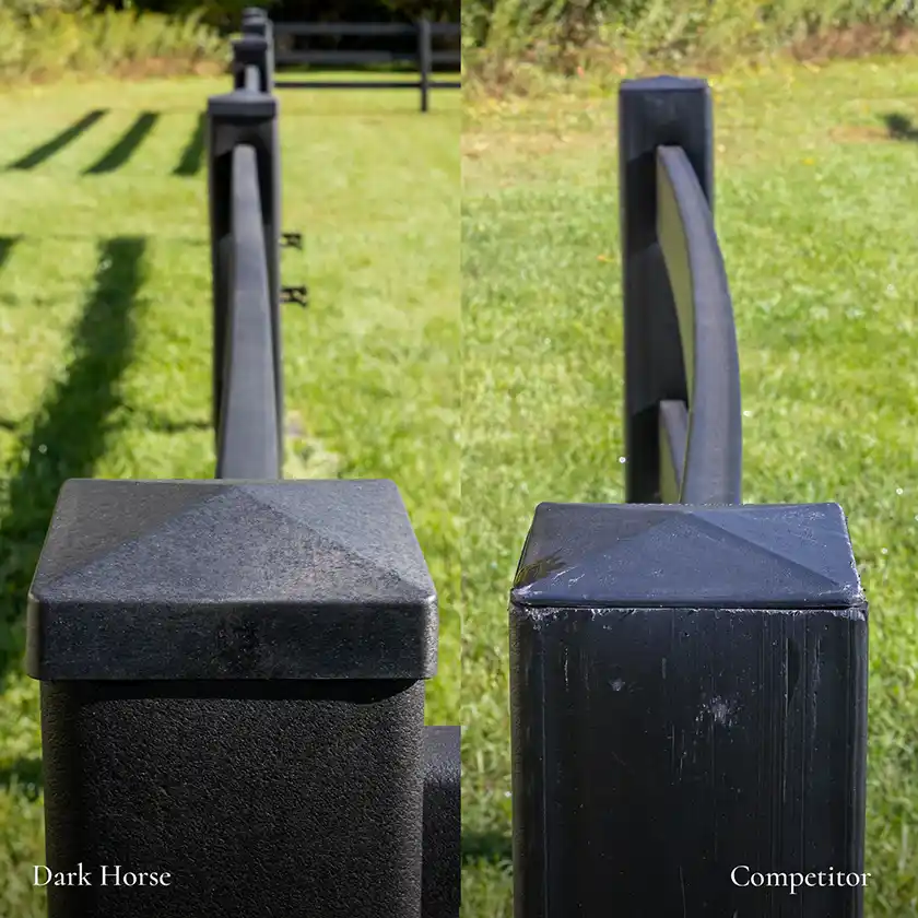 Dark Horse composite fence stays straight while competitor fence warps in heat